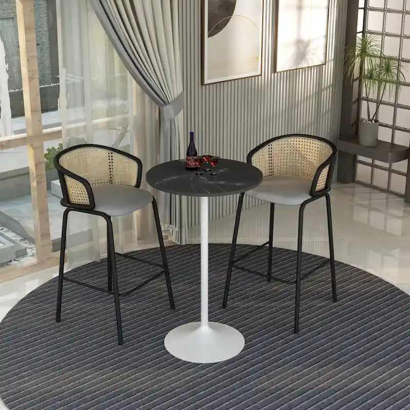 Table à manger ronde LeisureMod Verve 27 avec plateau en bois MDF et base en acier blanc pour cuisine et salle à manger