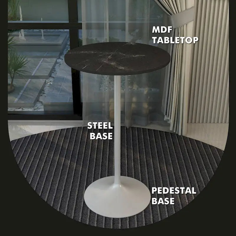 Table à manger ronde LeisureMod Verve 27 avec plateau en bois MDF et base en acier blanc pour cuisine et salle à manger