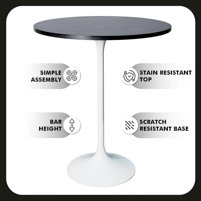 Table à manger ronde LeisureMod Verve 27 avec plateau en bois MDF et base en acier blanc pour cuisine et salle à manger