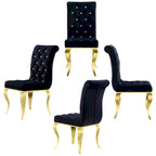 Chaises de salle à manger de luxe en velours noir avec pieds dorés polis