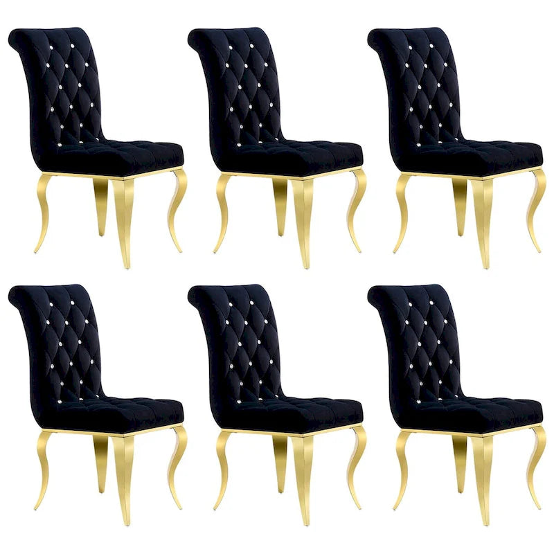 Chaises de salle à manger de luxe en velours noir avec pieds dorés polis