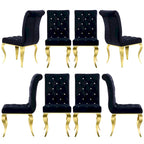 Chaises de salle à manger de luxe en velours noir avec pieds dorés polis