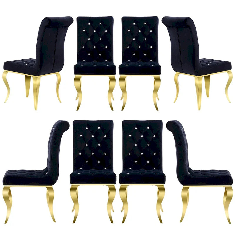 Chaises de salle à manger de luxe en velours noir avec pieds dorés polis