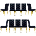 Chaises de salle à manger de luxe en velours noir avec pieds dorés polis