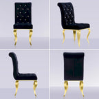Chaises de salle à manger de luxe en velours noir avec pieds dorés polis