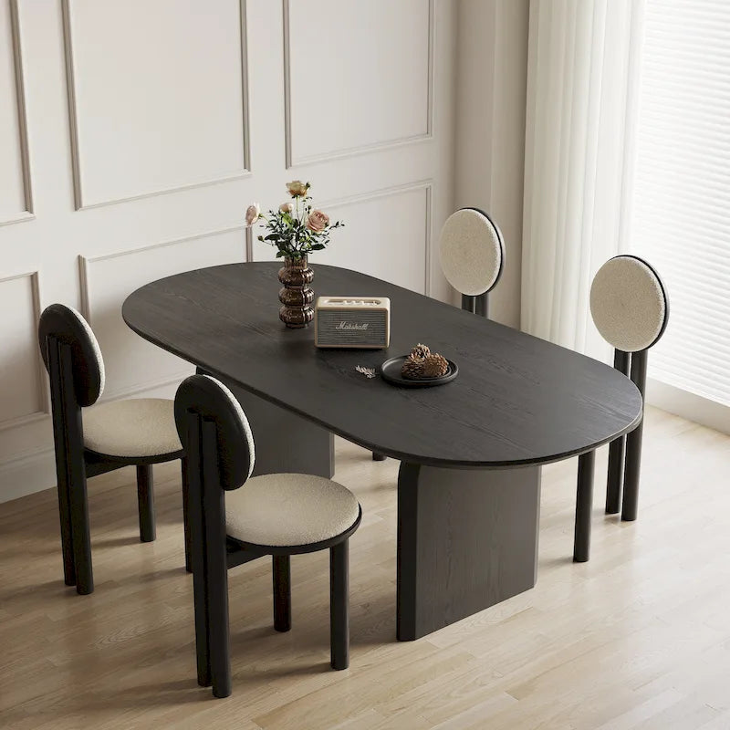 Table de salle à manger ovale moderne de 180 cm, Table de cuisine en bois massif pour 6 personnes - 180 x 90 cm