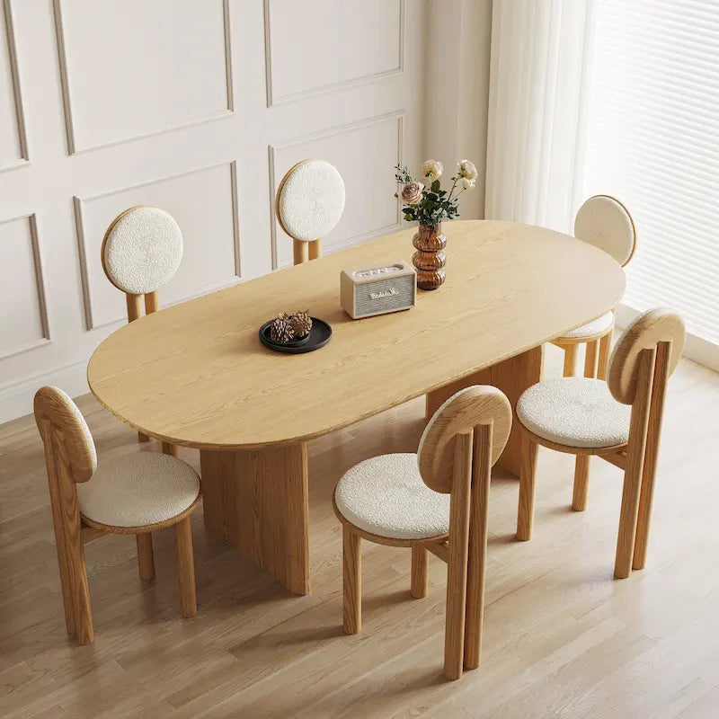 Table de salle à manger ovale moderne de 180 cm, Table de cuisine en bois massif pour 6 personnes - 180 x 90 cm