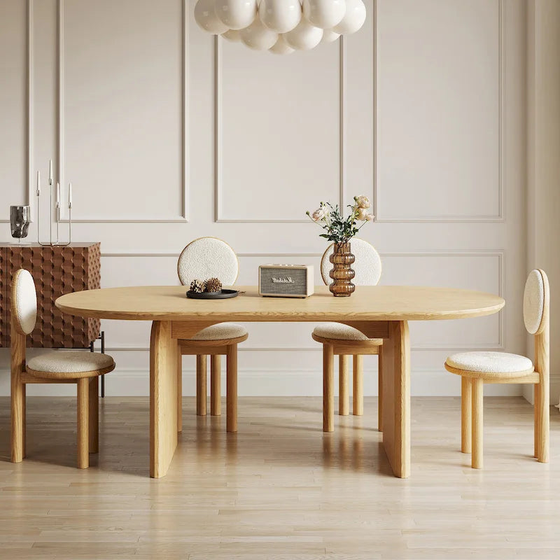 Table de salle à manger ovale moderne de 180 cm, Table de cuisine en bois massif pour 6 personnes - 180 x 90 cm