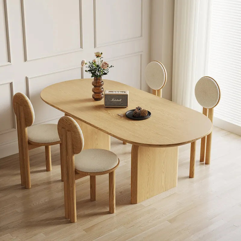 Table de salle à manger ovale moderne de 180 cm, Table de cuisine en bois massif pour 6 personnes - 180 x 90 cm