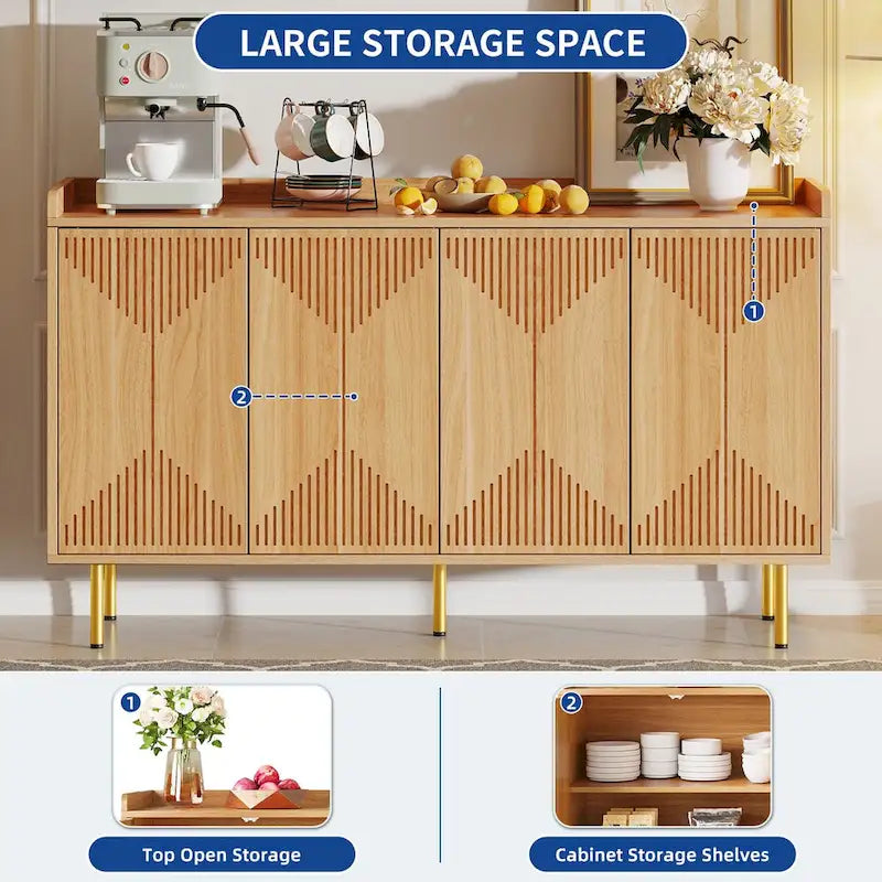 Buffet double Moasis avec étagère de rangement, meuble à 4 portes pour salon et cuisine