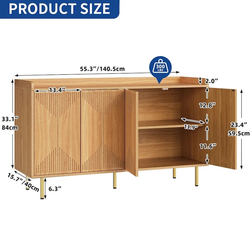 Buffet double Moasis avec étagère de rangement, meuble à 4 portes pour salon et cuisine