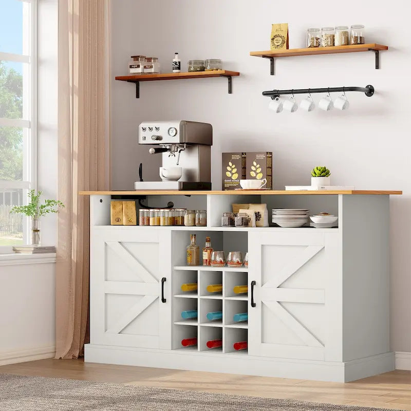 Meuble de bar à café 52Farmhouse avec étagère flottante – 15,75P x 52L x 34H