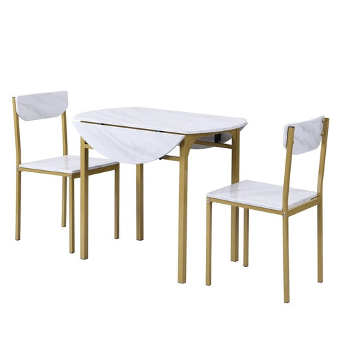 3 Piece Drop Leaf Dining Table Set, Modern Counter Height Round Dining Set with 2 Chairs, Wood Small Kitchen Table Set