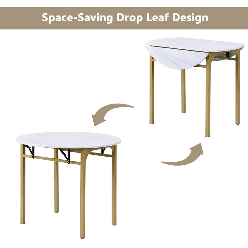 3 Piece Drop Leaf Dining Table Set, Modern Counter Height Round Dining Set with 2 Chairs, Wood Small Kitchen Table Set