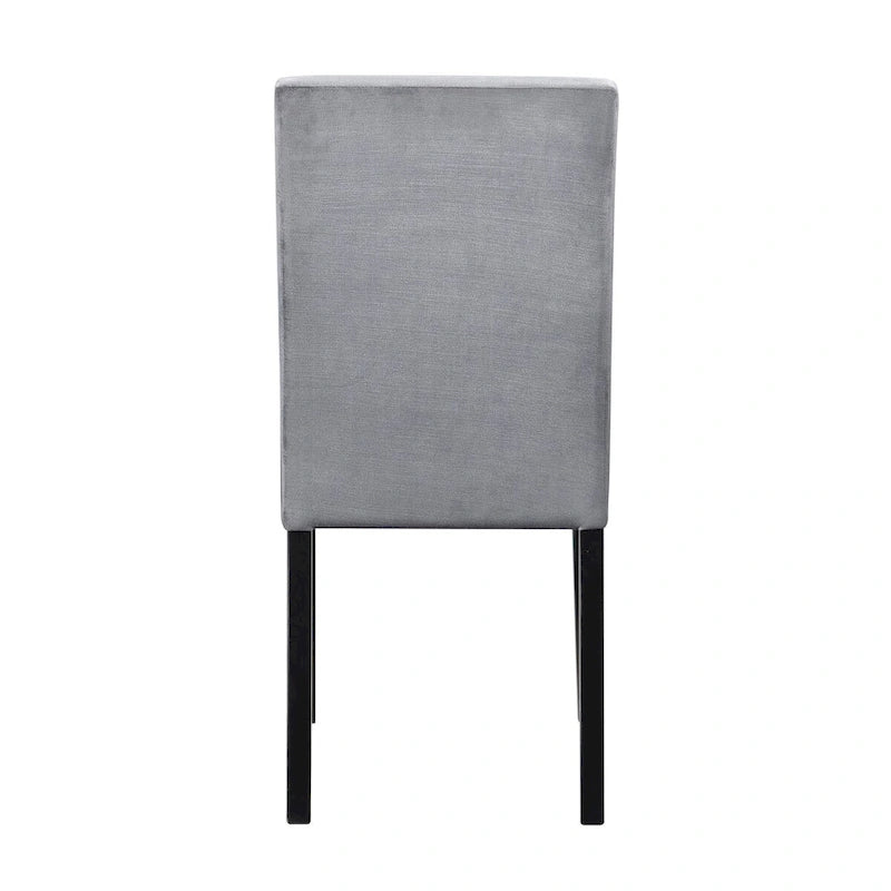 Andy 18 Inch Side Dining Chairs Set of 2, Channel Tufted Gray Velvet, Black Wood