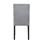 Andy 18 Inch Side Dining Chairs Set of 2, Channel Tufted Gray Velvet, Black Wood