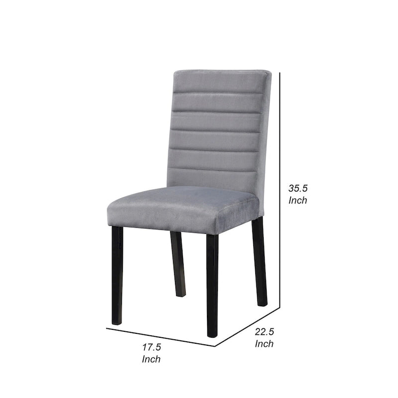 Andy 18 Inch Side Dining Chairs Set of 2, Channel Tufted Gray Velvet, Black Wood