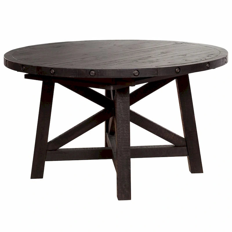 Table à rallonges ronde en bois massif de style industriel