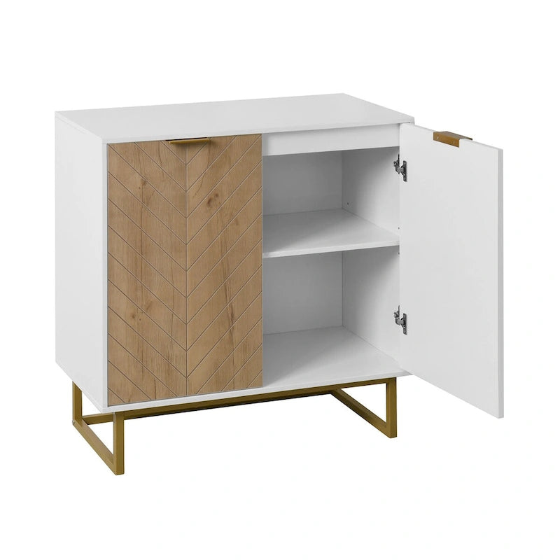 2-Door Buffet Sideboard Cabinet, White Wood Storage Cabinet with Adjustable Shelf for Living Room, Kitchen, Bedroom