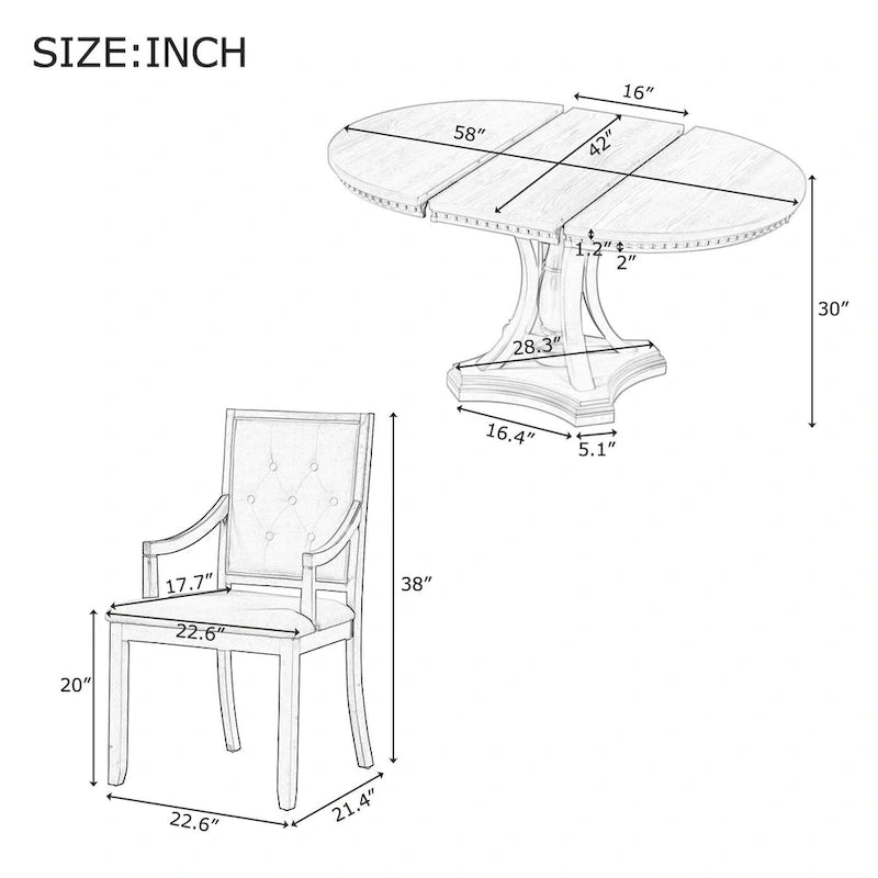 Ensemble de salle à manger rétro 5 pièces Table ronde extensible et 4 chaises pour cuisine et salle à manger