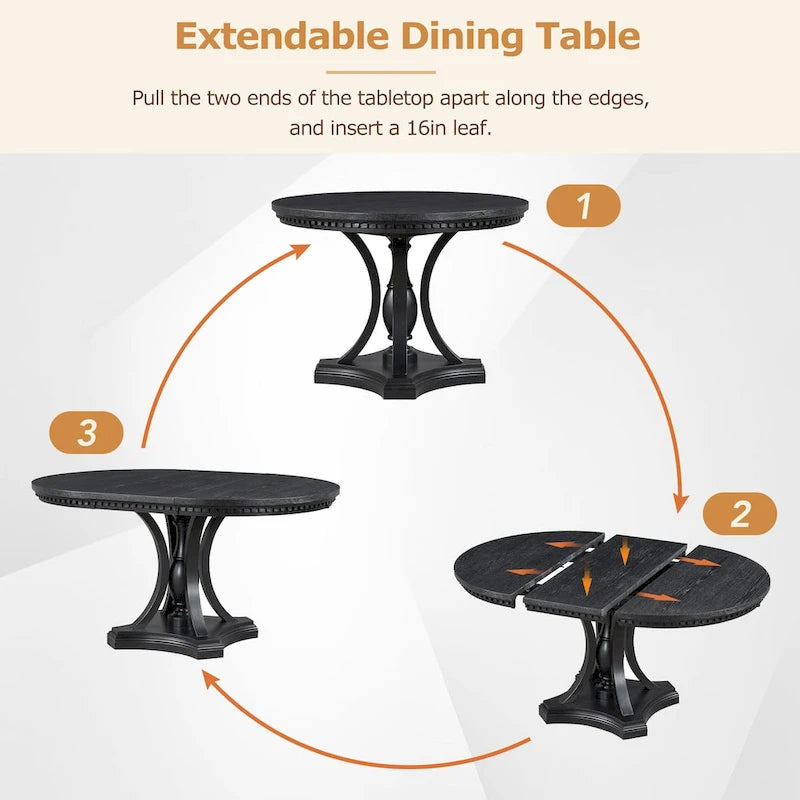 Ensemble de salle à manger rétro 5 pièces Table ronde extensible et 4 chaises pour cuisine et salle à manger