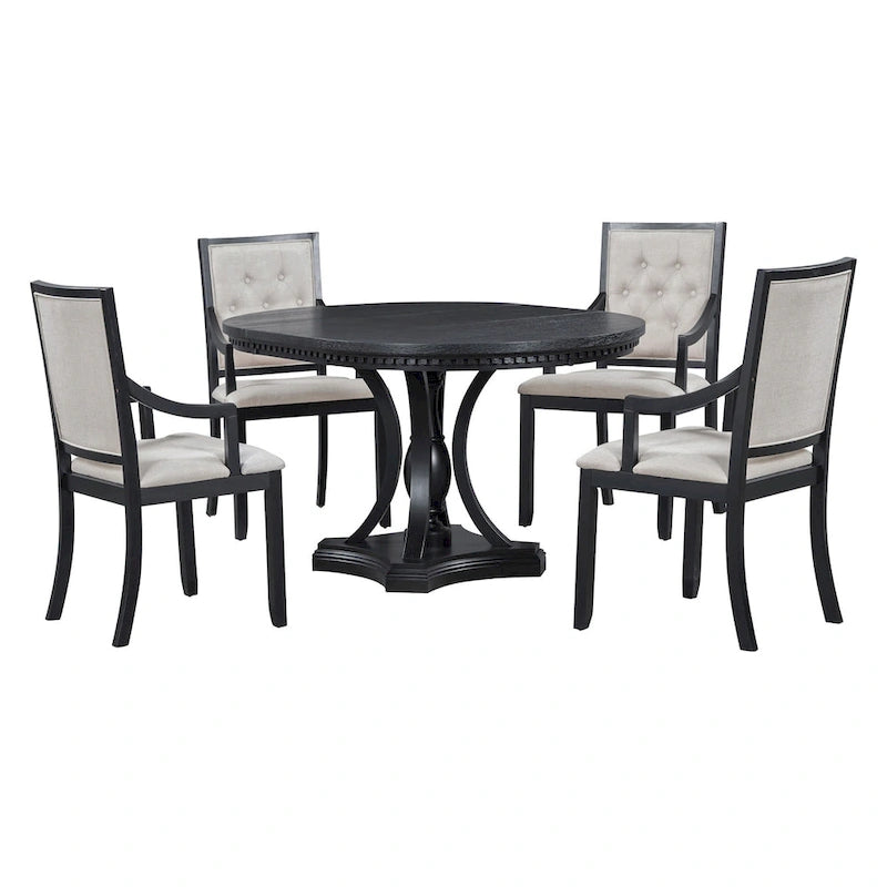 Ensemble de salle à manger rétro 5 pièces Table ronde extensible et 4 chaises pour cuisine et salle à manger