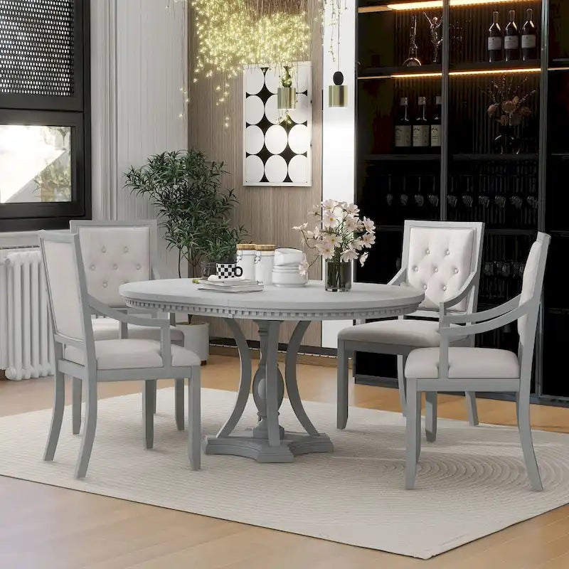 Ensemble de salle à manger rétro 5 pièces Table ronde extensible et 4 chaises pour cuisine et salle à manger