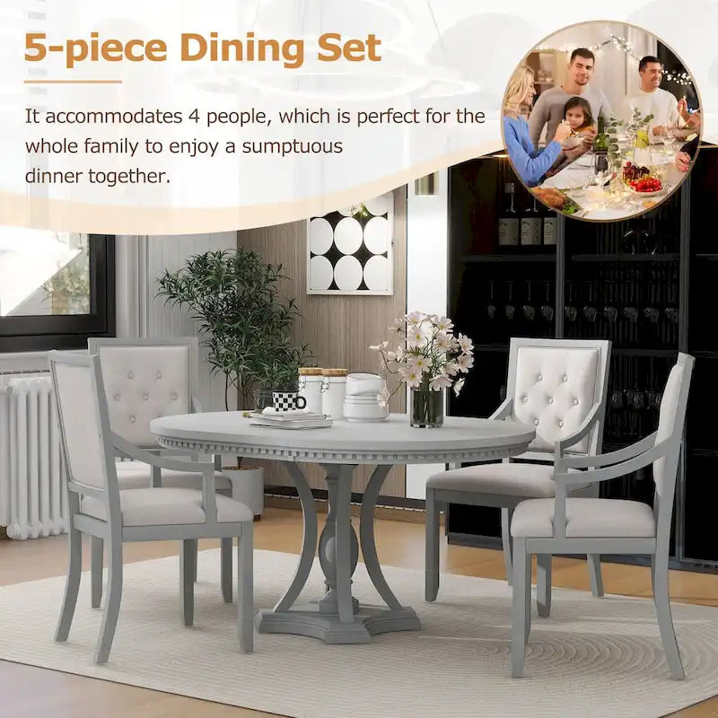 Ensemble de salle à manger rétro 5 pièces Table ronde extensible et 4 chaises pour cuisine et salle à manger