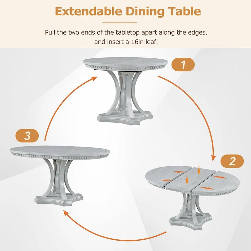Ensemble de salle à manger rétro 5 pièces Table ronde extensible et 4 chaises pour cuisine et salle à manger
