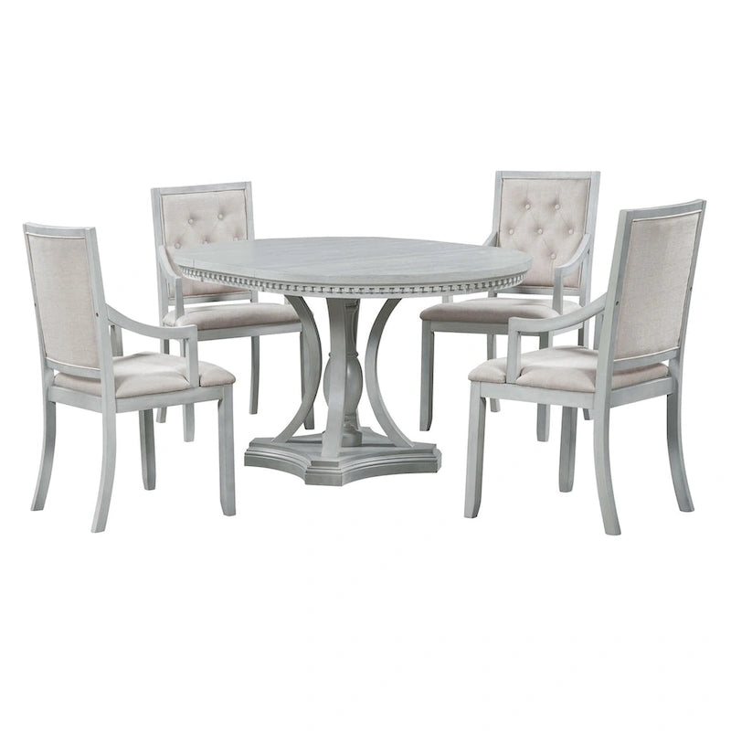 Ensemble de salle à manger rétro 5 pièces Table ronde extensible et 4 chaises pour cuisine et salle à manger