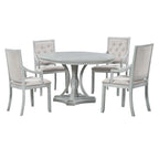 Ensemble de salle à manger rétro 5 pièces Table ronde extensible et 4 chaises pour cuisine et salle à manger