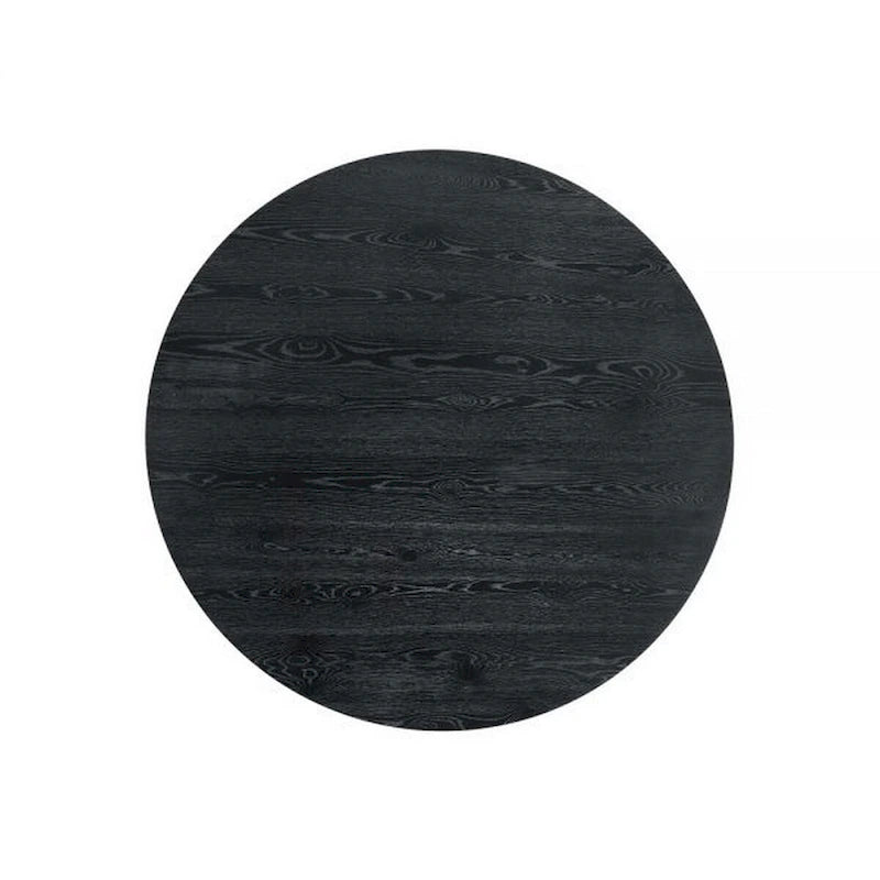 Table à manger Fin de 59 pouces, surface ronde, pied central, bois d'hévéa, noir