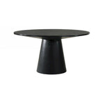 Table à manger Fin de 59 pouces, surface ronde, pied central, bois d'hévéa, noir