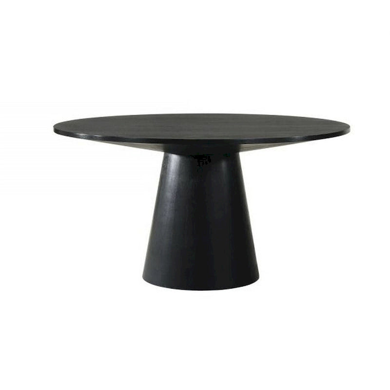 Table à manger Fin de 59 pouces, surface ronde, pied central, bois d'hévéa, noir