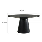 Table à manger Fin de 59 pouces, surface ronde, pied central, bois d'hévéa, noir