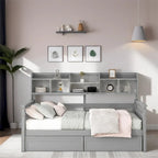 Full Size Wood Daybed with Bedside Shelf and Two Drawers