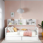 Full Size Wood Daybed with Bedside Shelf and Two Drawers