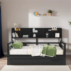 Full Size Wood Daybed with Bedside Shelf and Two Drawers