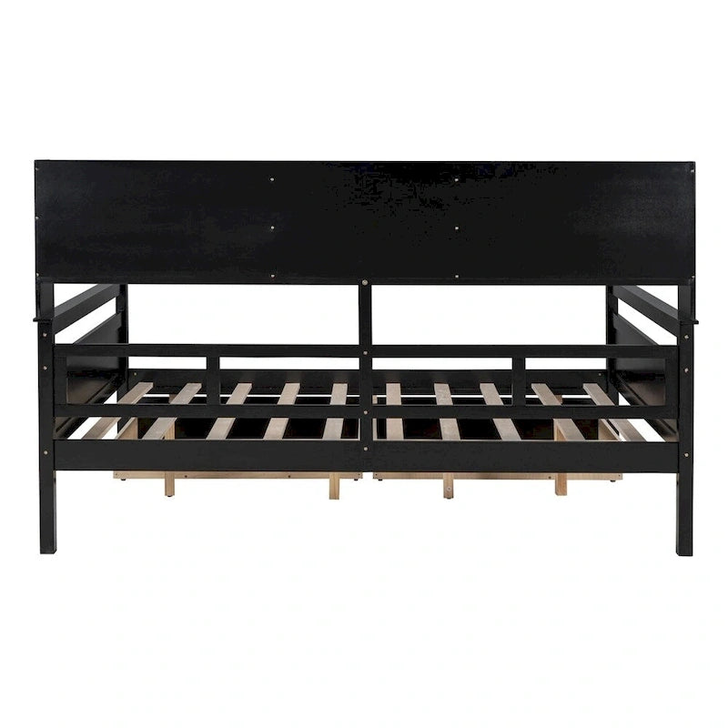 Full Size Wood Daybed with Bedside Shelf and Two Drawers