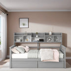 Full Size Wood Daybed with Bedside Shelf and Two Drawers