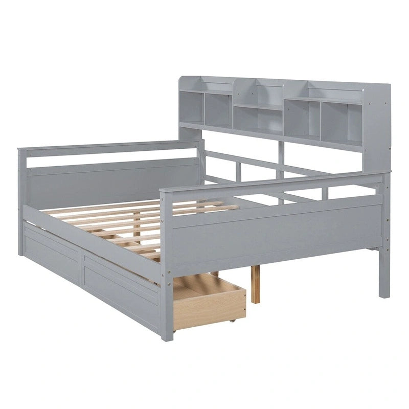 Full Size Wood Daybed with Bedside Shelf and Two Drawers