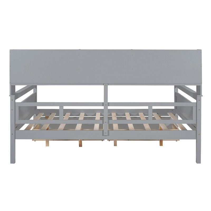 Full Size Wood Daybed with Bedside Shelf and Two Drawers