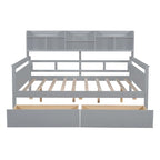 Full Size Wood Daybed with Bedside Shelf and Two Drawers