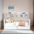 Full Size Wood Daybed with Bedside Shelf and Two Drawers