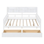 Full Size Wood Daybed with Bedside Shelf and Two Drawers