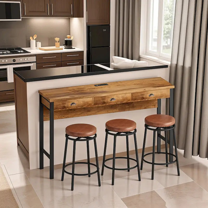 Ensemble table de bar de cuisine avec tabourets ronds en similicuir