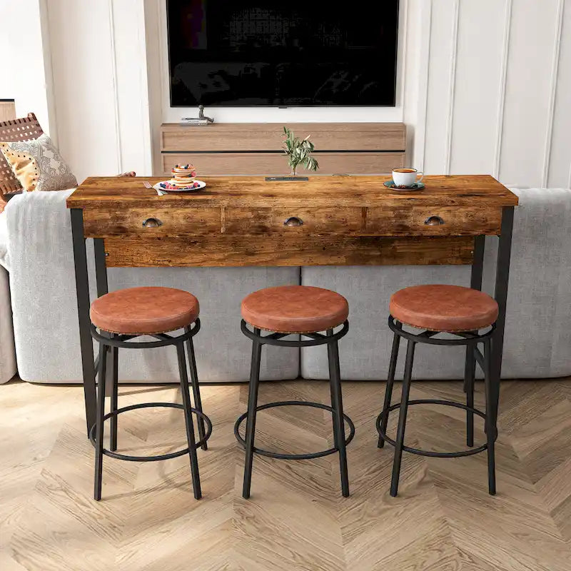 Ensemble table de bar de cuisine avec tabourets ronds en similicuir