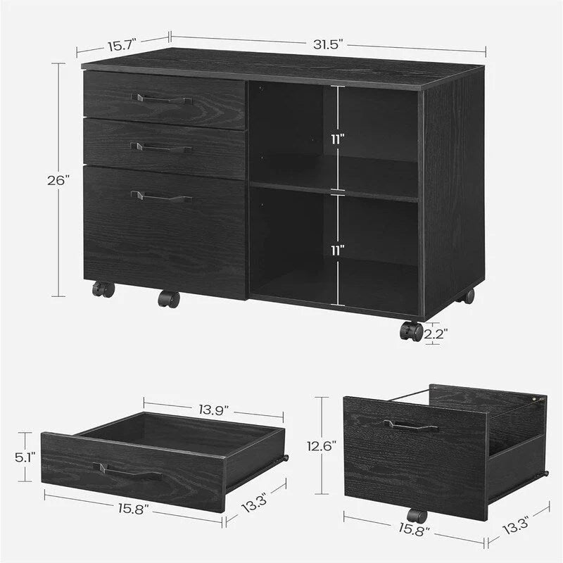 3 Drawers and Open Storage Shelves - 15.7D x 31.5W x 26H