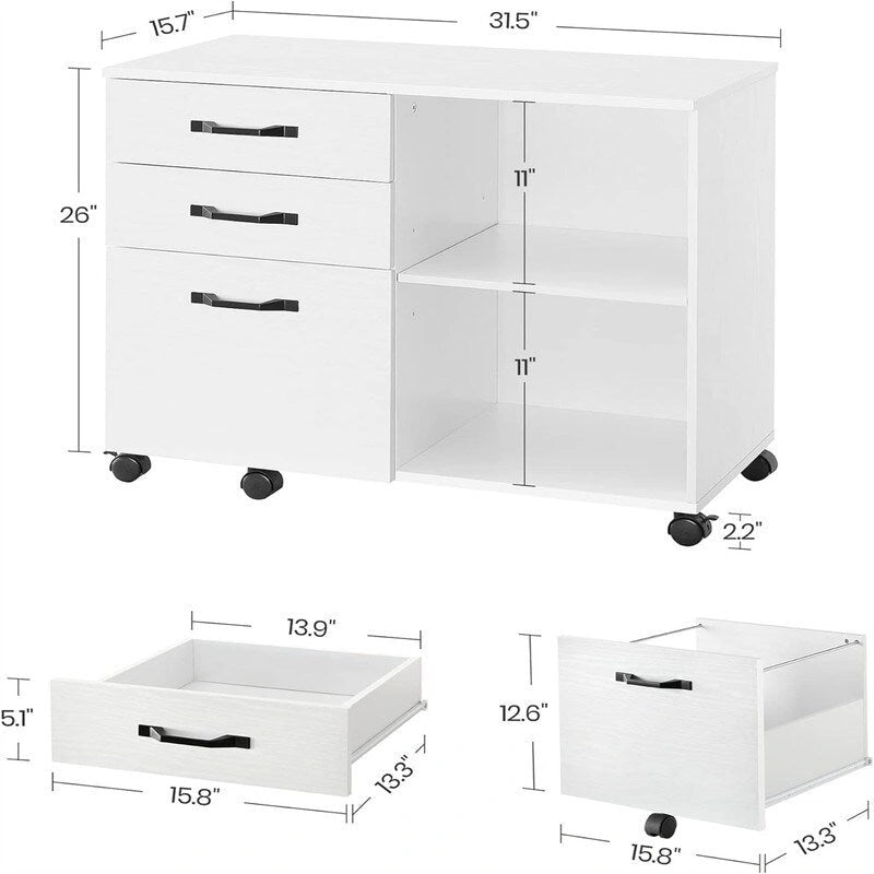 3 Drawers and Open Storage Shelves - 15.7D x 31.5W x 26H