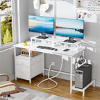 Bureau informatique blanc avec tiroir